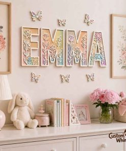 Personalized Floral Butterfly Name Sign,Rainbow Wild Flower Letters
