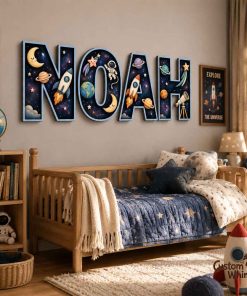 Custom Astronaut Wooden Letter Sign, Kids Room Outer, Baby Name Sign Gift