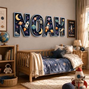 Custom Astronaut Wooden Letter Sign, Kids Room Outer, Baby Name Sign Gift