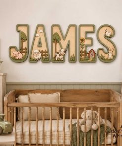 Custom Baby Name Sign Farm Theme, Personalized Wooden Nursery Decor, Farm Animals Wall Art