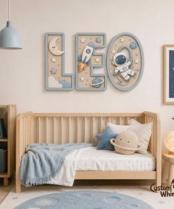 Custom Space Rocket Astronaut Nursery Wall Decor, Personalized Wooden Nursery Decor