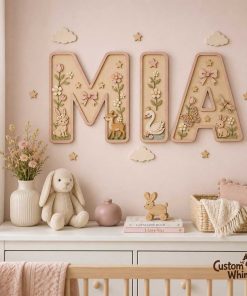 Personalized Dinosaur Name Sign For Nursery, Custom Wooden Baby Girl Name Sign