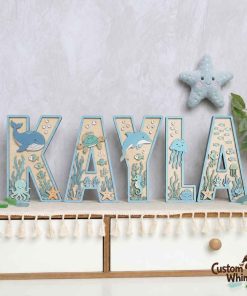 Personalized Ocean Nursery Name Sign, Wooden Layered Letters Wall Decor