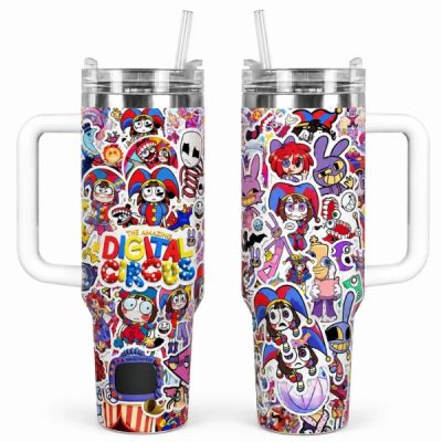 1 Pc 40oz The Amazing Digital Circus Colorful Cartoon Insulated Tumbler with Handle, Double Wall Vacuum Travel Mug, Cute Character Design Coffee Cup, Perfect for Office, School, Travel, Daily Use, Birthday, Christmas & Holiday Gifts (Copy)