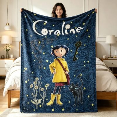 Ghost Mom Coraline Graffiti Patchwork Flannel Throw Blanket - Soft, Lightweight, Wrinkle-Resistant, 60x80in, Bedroom Bedding