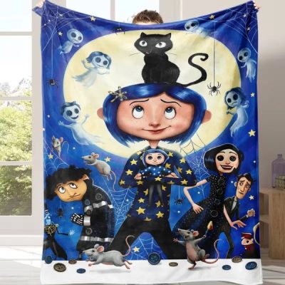 Ghost Mom Coraline Graffiti Patchwork Flannel Throw Blanket - Soft, Lightweight, Wrinkle-Resistant, 60x80in, Bedroom Bedding, Couch Use, Home Decor, Goth Aesthetic, Movie Fan Merch, Collectible