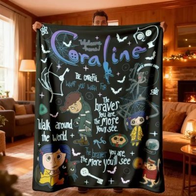 Ghost Mom Coraline Graffiti Patchwork Flannel Throw Blanket