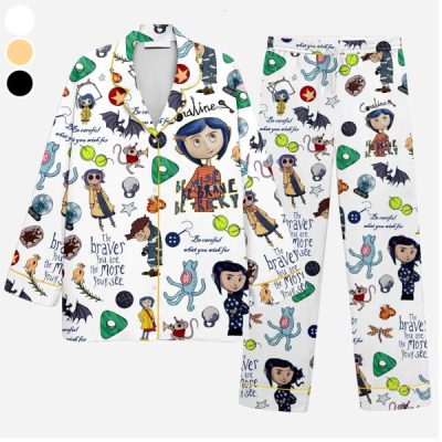 Coralne Pajama Novelty Set Pajama, Cartoon Pajama Set Satin, Short Sleeve Loungewear, Gift for Her Women Sleepwear