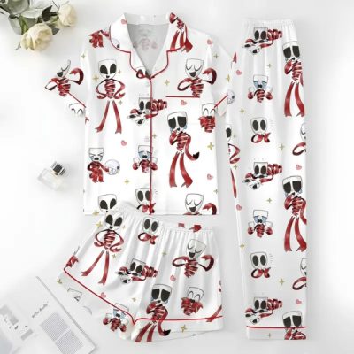 Women's Cute Circus Character Pajamas Set, Funny Magic Monster Pattern Button Sleepwear, Soft 2-Piece Short Sleeve Summer Home Wear, Loungewear
