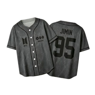 Arirang Vintage Marble Grey Baseball Jersey, OT7 Member Name & Birth Year Number Button Up Uniform, Unisex Kpop ARMY Concert Fan Merch